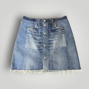 RE/DONE Levi’s Denim Mini Skirt Button Front Raw Hem